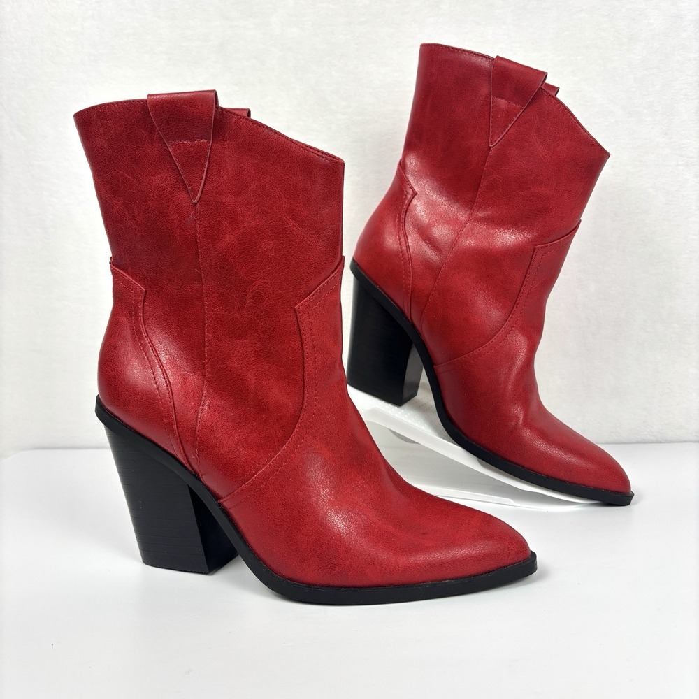 DV Dolce Vita Nazareth Women Red Western High Heel Boots Pointed Toe Size 7-7.5